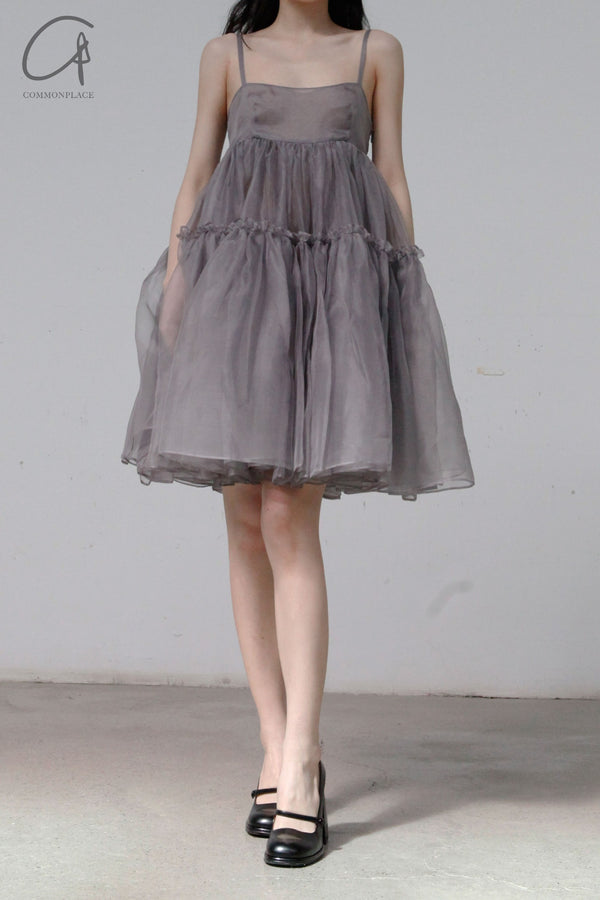 CAROLINE HU Silk Sheer Dress SS22GYD15 Grey